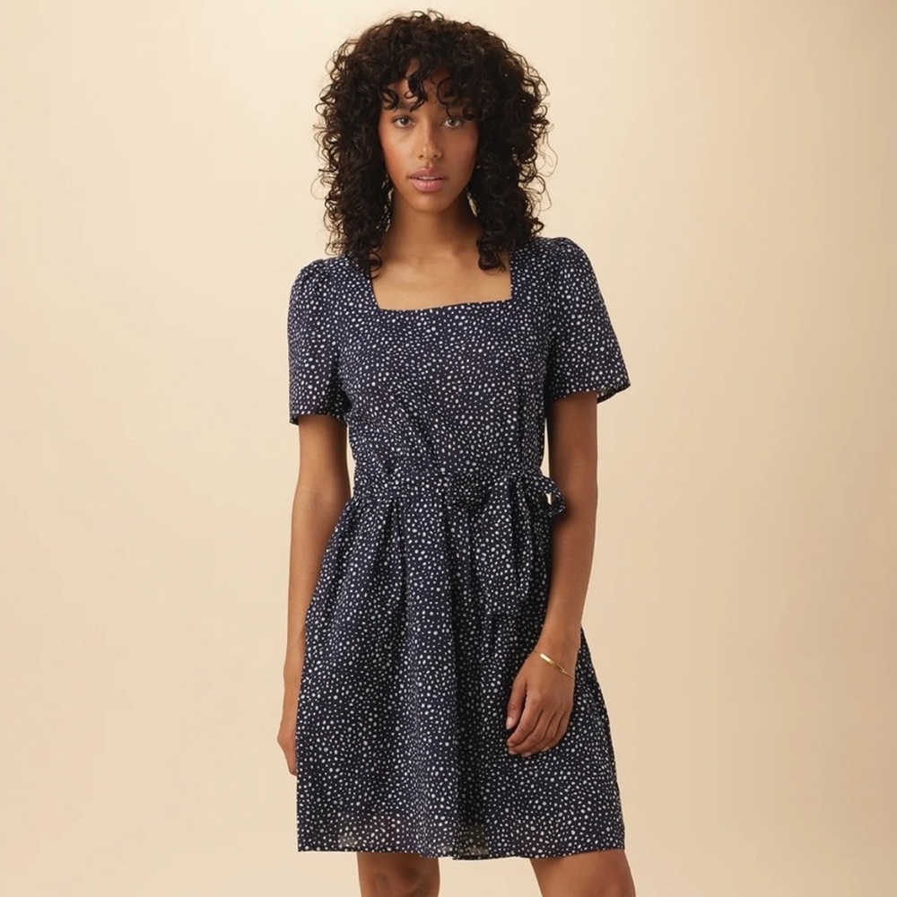 Amour Vert Navy Blue Polka Dot Midi Dress